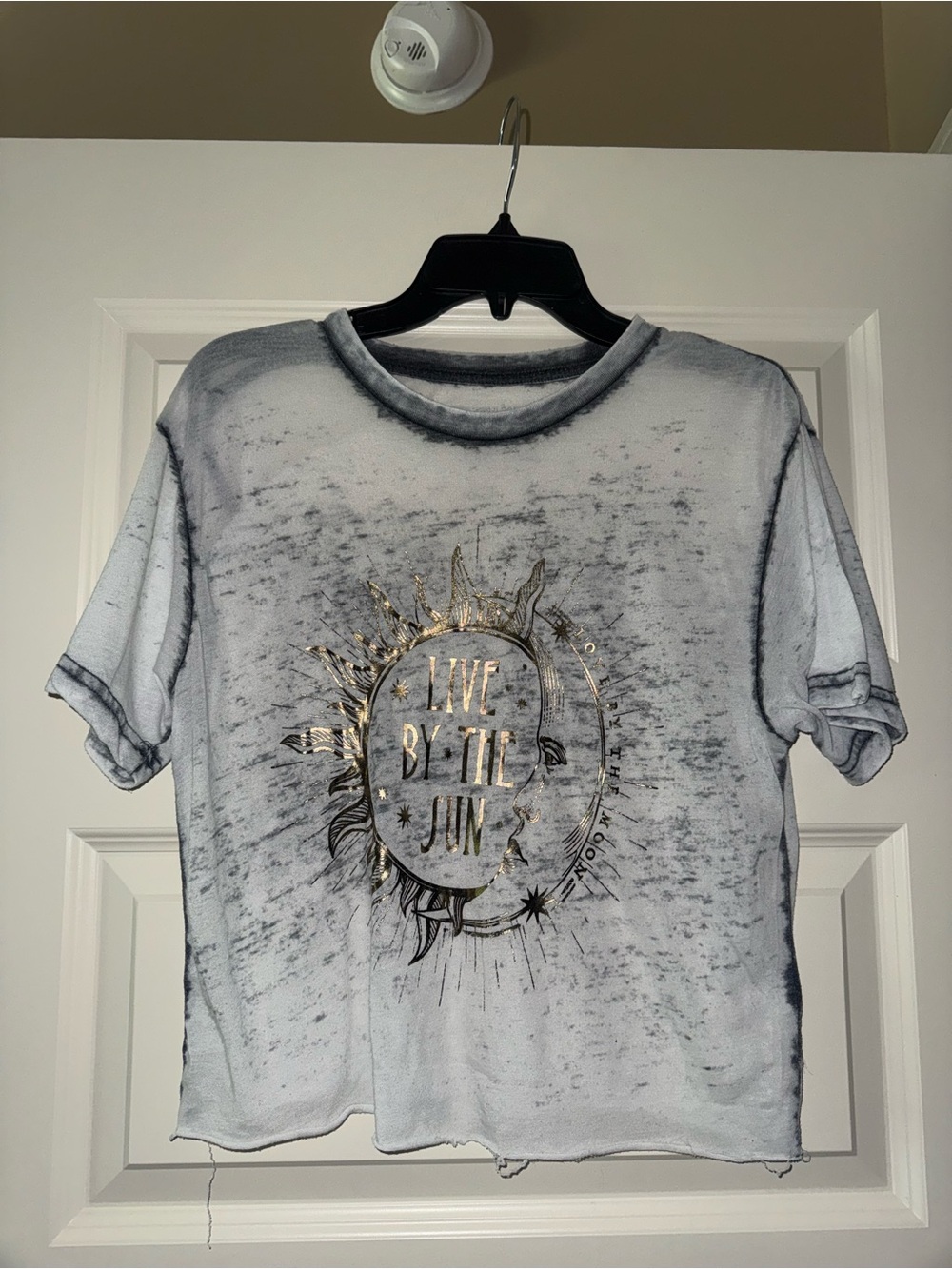 Rebellious One Gray Acid-Wash Tee with Gold Sun Graphic